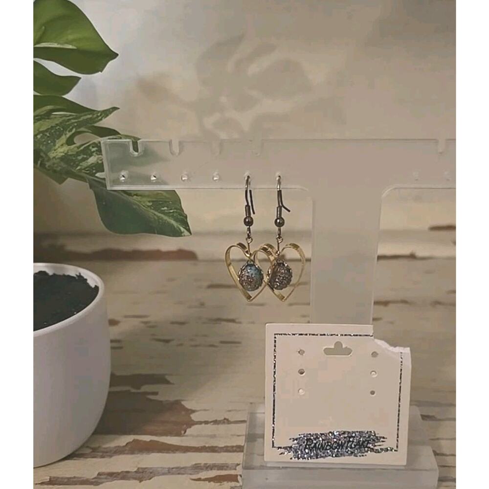 NEW Vtg Rainbowflake Gold Tone Open Heart Fashion Jewelry Drop Dangle Earrings